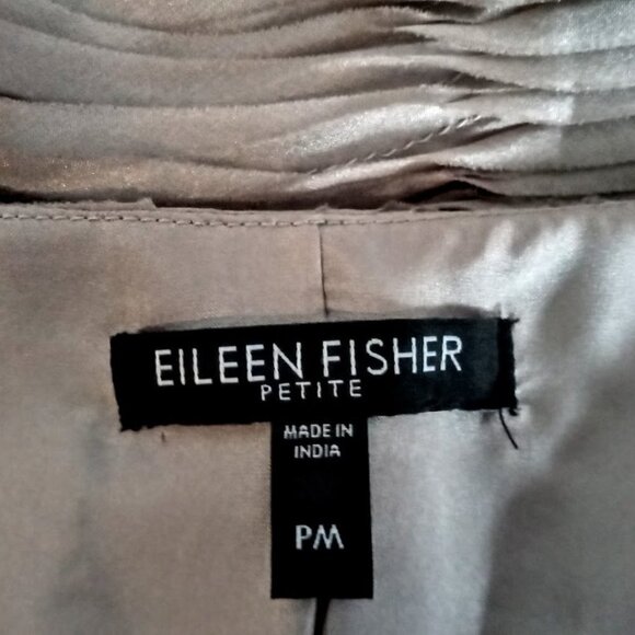 Eileen Fisher Petite Taupe Ripple Bindu Silk Jacket - Picture 7 of 9